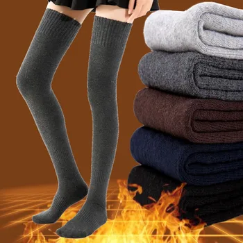 Зимние супер теплые хлопковые женские носки, хлопковые однотонные чулки выше колена для школьниц, Лолита, Прямая поставка