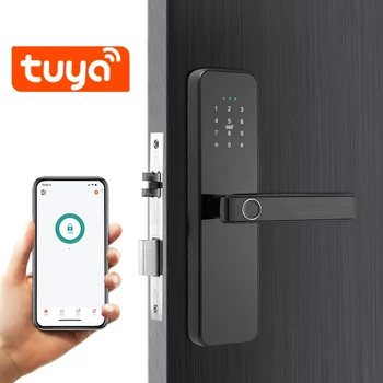 Tuya Wifi Smart Lock, impressão digital / cartão inteligente / aplicativo / senha /desbloqueio de chave/nove idiomas disponíveis