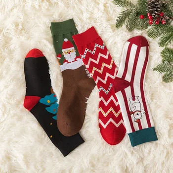 Женские носки Happy Autumn Winter, забавная Рождественская елка, Снеговик, волна, Санта Клаус, Мягкие хлопковые носки Happy Christmas, подарок на Новый Год