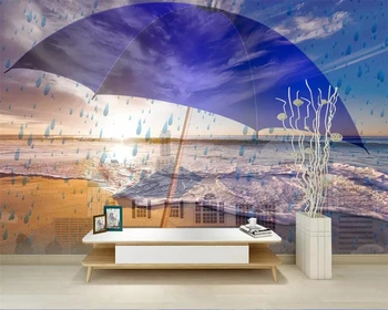 BEIBEHANG Custom 3D креативный зонтик капли дождя пляжный фон обои декоративная роспись обои фреска Papel de parede