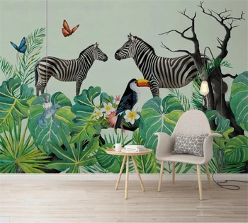 beibehang Пользовательские обои 3D в скандинавском стиле зебра тропическое растение фон стены гостиной обои фреска papel de parede