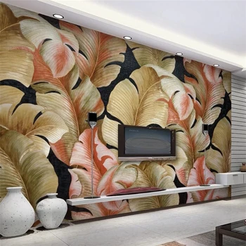 обои wellyu papel-de-parede на заказ, Ручная роспись, ПВХ, фоновые обои для гостиной, телевизор, диван, Золотые листья