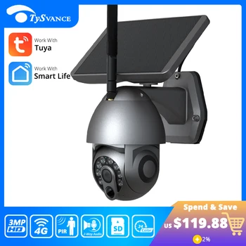 Tuya HD 3MP 4G слот для SIM-карты 360 Вт Солнечная камера PTZ Наружное обнаружение PIR Ночное видение CCTV IP-камера безопасности с батарейным питанием